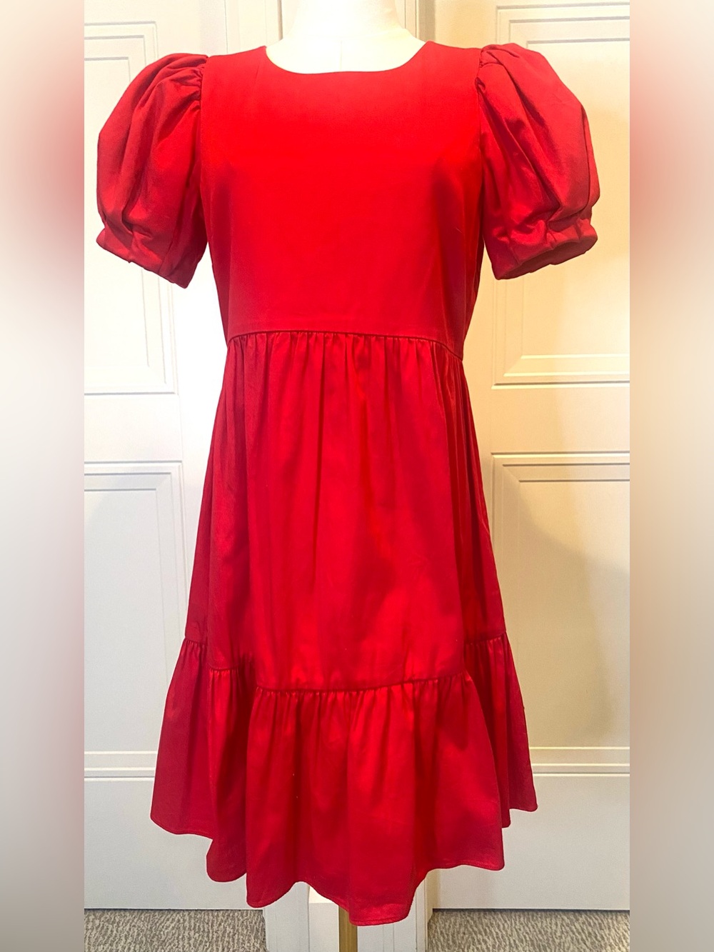 Alice + Olivia Red Puff-Sleeve Perfect Fit and Flare Dress Size 6